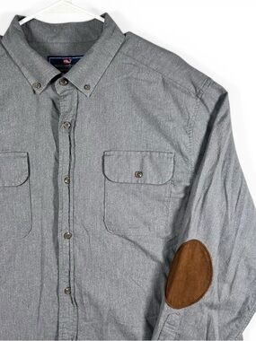 Vineyard Vines Grey Whale Shirt Men's XL Cotton Elbow Patch Button Up